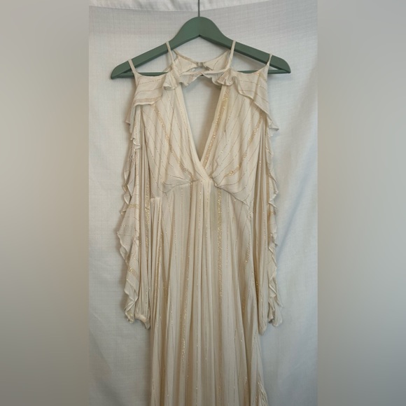 Free People Huxley Maxi Dress Ruffle Cutout Open Back Metallic Stripe Size Small - Picture 4 of 16